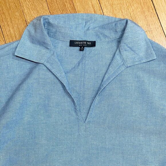 LAFAYETTE 148 New York Nicole Chambray Ombre Dress Size M Lagenlook Relaxed Fit - Picture 15 of 15